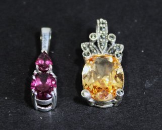 Lot Two Sterling Silver Gemstone Pendant Garnets Etc.