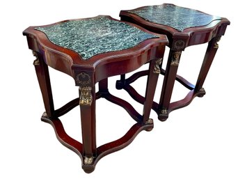 Pair Of Empire Style Side Tables With Green Marble Tops