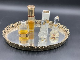 Vintage Perfume Bottles With Mirrored Vanity Tray