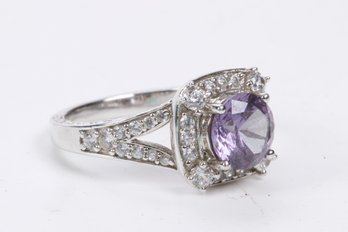 Striking Sterling Silver And Amethyst Style Ring -Size 9