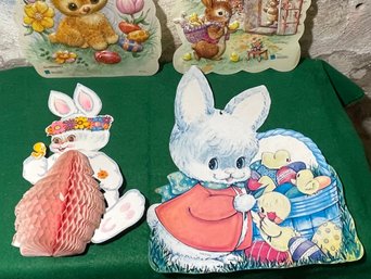 1970s Pair Easter Bunny Decor Made In USA Cardboard Cutout Ephemera