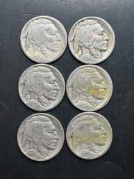 6 Buffalo Nickels 1916, 1920, 1923, 1924, 1929, 1936