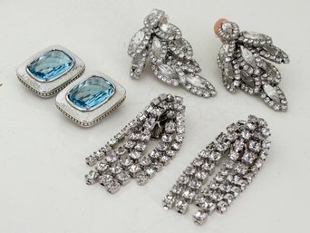 Vintage Topaz And Rhinestone Clip Earrings