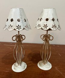 Pair Of Vintage Metal Tea Light Candle Holder Lamps.