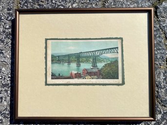18th C. Framed Poughkeepsie Bridge Postcard (Now Walkway Over The Hudson)