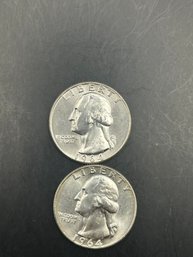 2 1964-D Uncirculated Silver Washington Quarters