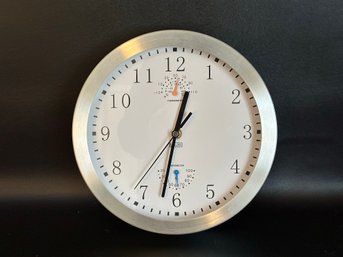 A Contemporary Wall Clock By Magho With Thermometer & Hygrometer