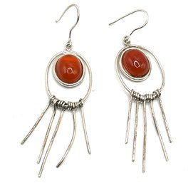 Vintage Sterling Silver Carnelian Dangle Earrings