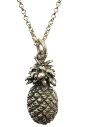 Vintage Sterling Silver Gauge Chain Necklace With Pineapple Pendant