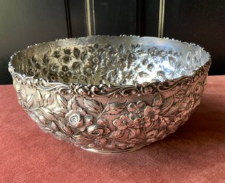 Beautiful Hand Chased Sterling Silver Footed Fruit Bowl Unknown Makers Mark