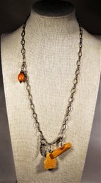 Fine Sterling Silver And Bakelite Charm Necklace Having Buster Brown And Tige 20' Long