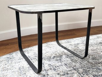 A Custom Modern Mercury Glass And Steel Side Table