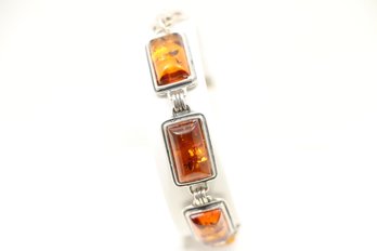 Sterling Silver Amber Bracelet 7 Inches