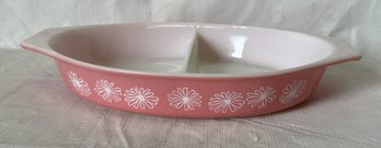 Vintage Mid Century PYREX 'pink Daisy' Divided Casserole