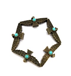 Vintage Brown And Turquoise Blue Beaded Thunderbird Bracelet