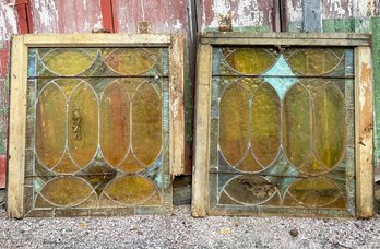 A Pair Of 19th Century Stained Glass Window Sashes - Architectural Salvage