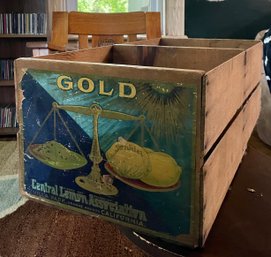 Antique Double Wood Fruit Crate W/ Gold Lemon Label