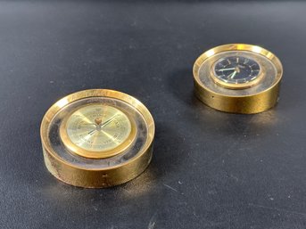 A Set Of Vintage Desk Accessories Made In Germany: Barometer & Clock Gauges