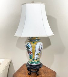 An Antique Chinoiserie Lamp On Rose Wood Base