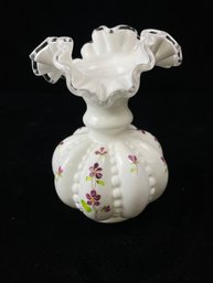 Fenton Silvercrest 'Violets In The Snow' Beaded Vase