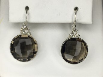 Very Pretty 925 / Sterling Silver Earrings With Smoky Topaz - Very Nice Pair - New Never Worn - Great Gift !