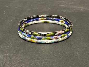 Three Beautiful Vintage Cloisonne Bangle Bracelets