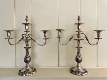 Pair Of Exquisite Convertible Silver Plated Candelabras