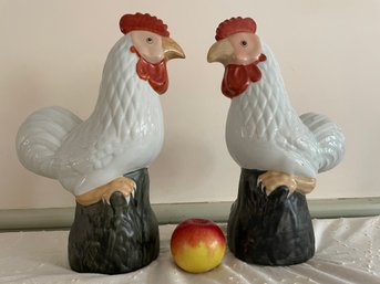 Pair Of Decorative Ceramic Roosters. 14' Tall.