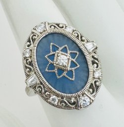 VINTAGE BLUE CAMPHOR GLASS STERLING SILVER RING