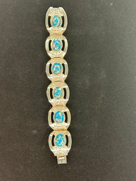 Sterling And Faux Turquoise Hinge Bracelet