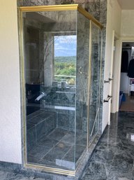 A Gold Finish Metal Frame  Shower Enclosure - His - Primary