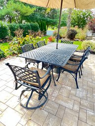 Outdoor Iron Table With 6 Black Cast Iron Armchairs