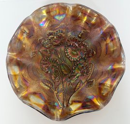 Beautiful Floral Ruffle Edge Carnival Glass Dish
