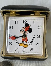 Rare Vintage BRADLEY MICKEY MOUSE Folding Travel Clock- Walt Disney Prod. Clean/running