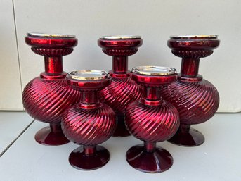 Pottery Barn Red Chalet Mercury Glass Pillar Candle Holder - Set Of 5