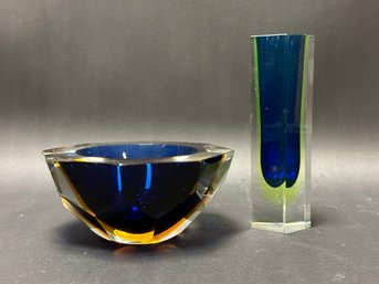 Stunning Vintage Faceted Murano Glass Bowl & Vase