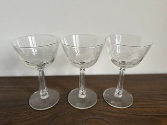 Vintage Etched Crystal Clear Champagne Wine Glasses