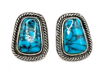 Vintage Southwest Style Turquoise Color Clip On Earrings