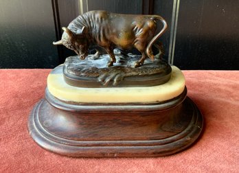 Petite Bronze Bull Statue Signed C. Grimault