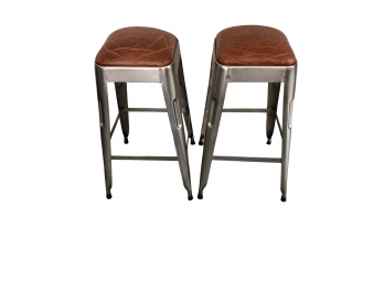 Vintage Industrial Adjustable Stools - Refinished Seats