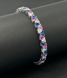 Vibrant Multi Color Crystals In A Sterling Silver Tennis Bracelet