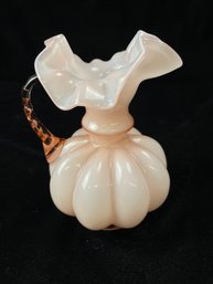 Vintage Fenton Glass Rose Overlay Small Melon Jug/pitcher