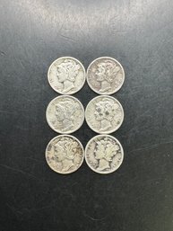 6 Mercury Dimes 1940, 1941, 1942, 1943, 1944, 1945