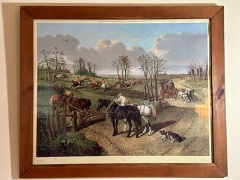 Equestrian Print, The Passing Hunt, J.F. Herring, Maple Framed