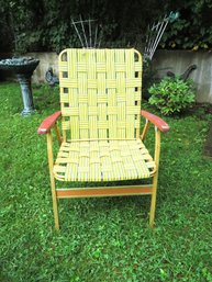 Glamping Yellow Folding Web Strap Beach Chair With Wood Handles