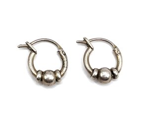 Vintage Sterling Silver Small Beaded Hoop Earrings