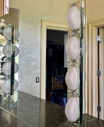 A Collection Of 4 Mirrored - Frosted Globes - Vanity Sconces - Primary Bath