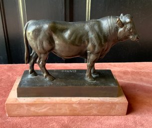 Old Signed Bronze Bull Sculpture