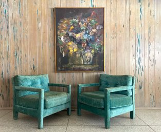 Pair Of MCM Blue Parsons Chairs