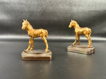 A Pair Of Vintage Horse Bookends In Cast Metal